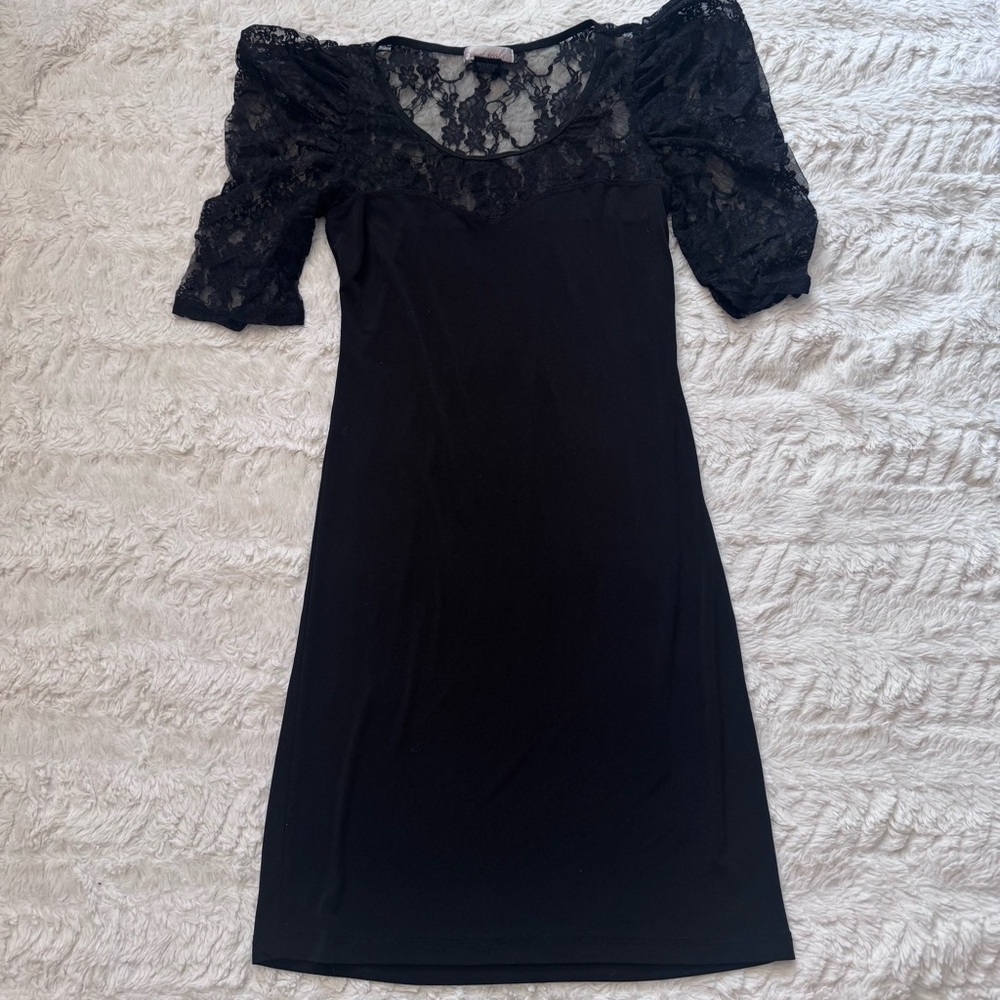 Vtg Y2K Wet Seal Black Lace Puff Sleeve Mini Dress Whimsigoth  Indie sleaze